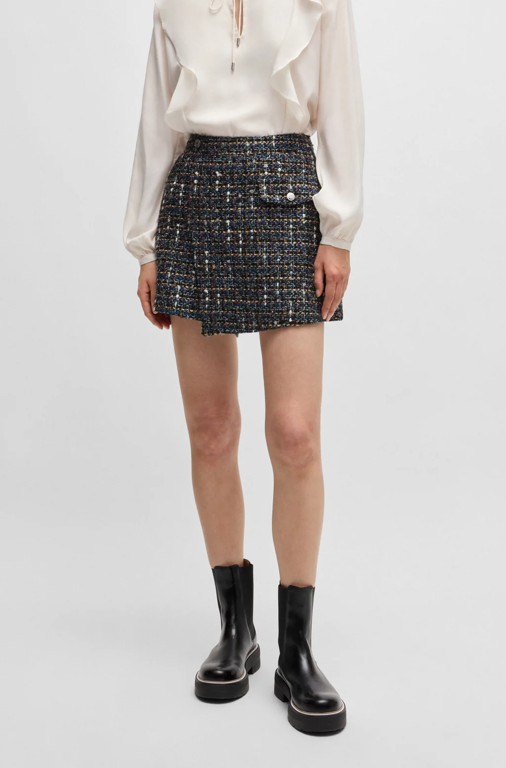 Wrap-Front Regular-Fit Skort in Multicolored Tweed