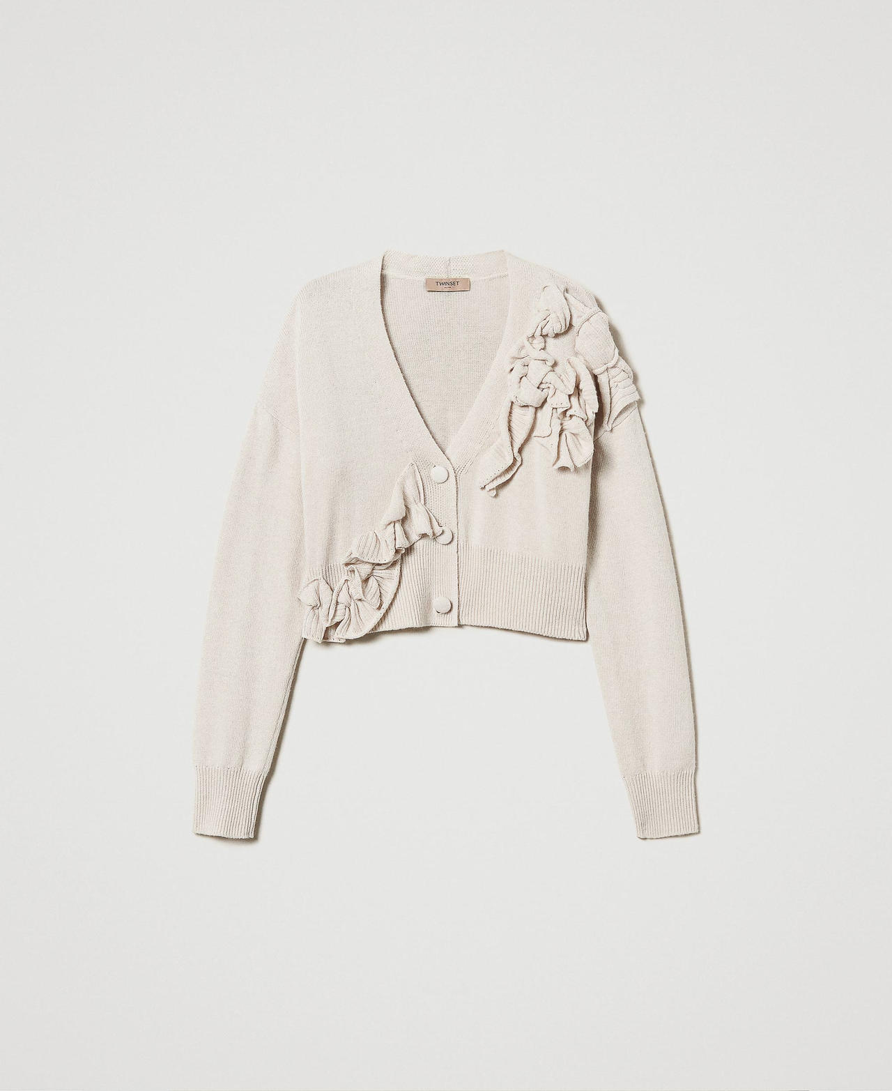 Wool blend cardigan with ruffles
