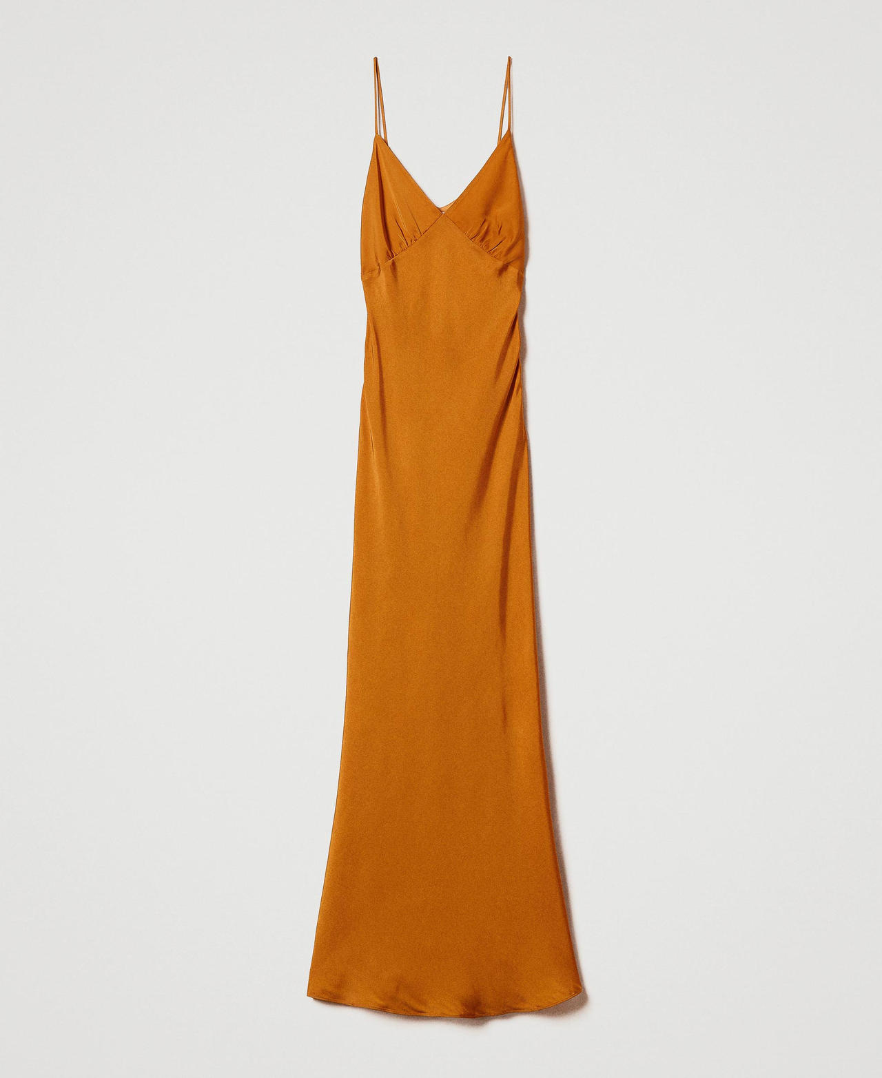 Long satin dress with thin shoulder straps