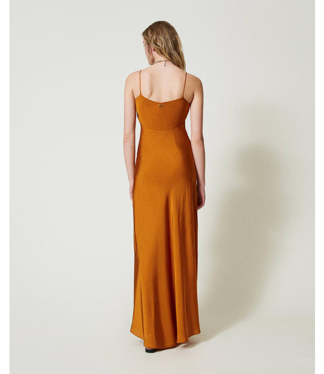 TWINSET Long satin dress with thin shoulder straps