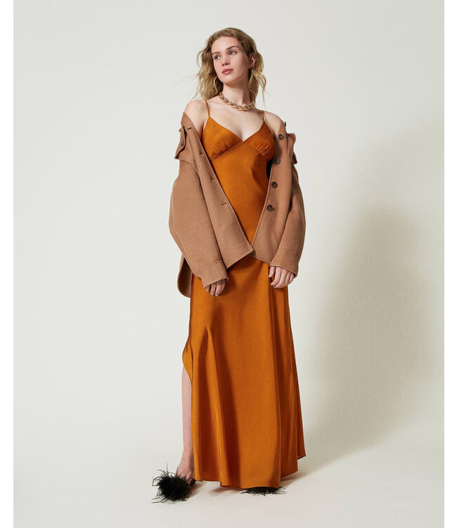TWINSET Long satin dress with thin shoulder straps
