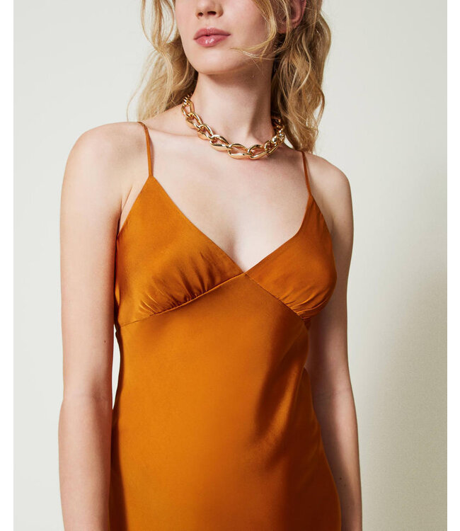 TWINSET Robe longue en satin avec fines bretelles