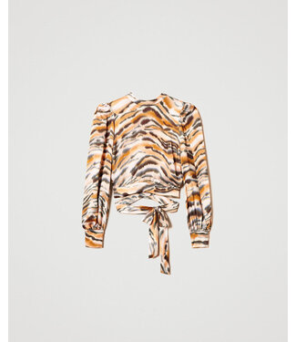 TWINSET Cropped animal print satin blouse