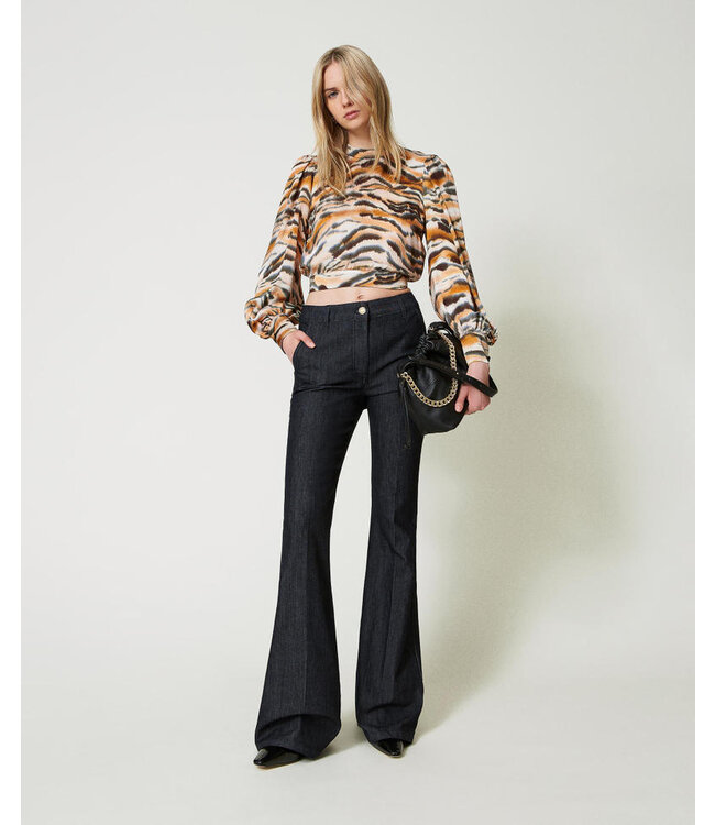 TWINSET Blouse courte en satin imprimé animal