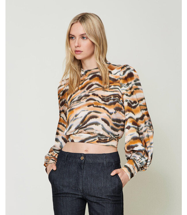 TWINSET Blouse courte en satin imprimé animal