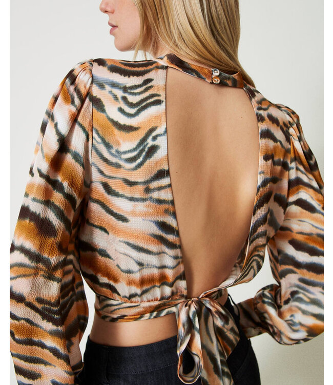 TWINSET Blouse courte en satin imprimé animal