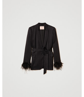 TWINSET Satin blazer with feathers