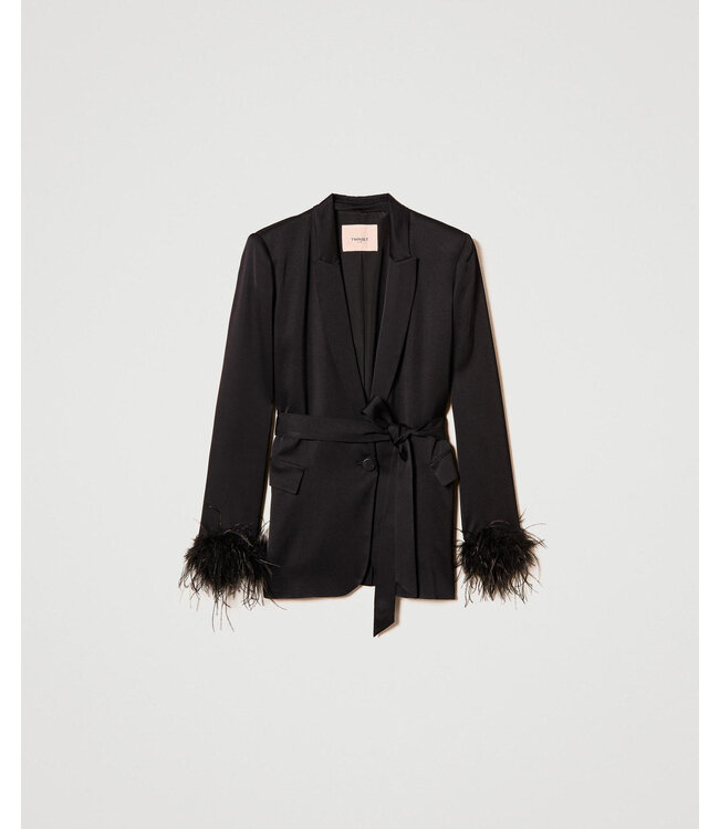 TWINSET Satin blazer with feathers