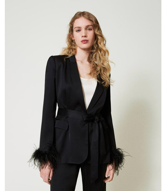 TWINSET Blazer en satin avec plumes