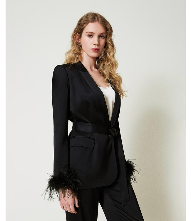TWINSET Blazer en satin avec plumes