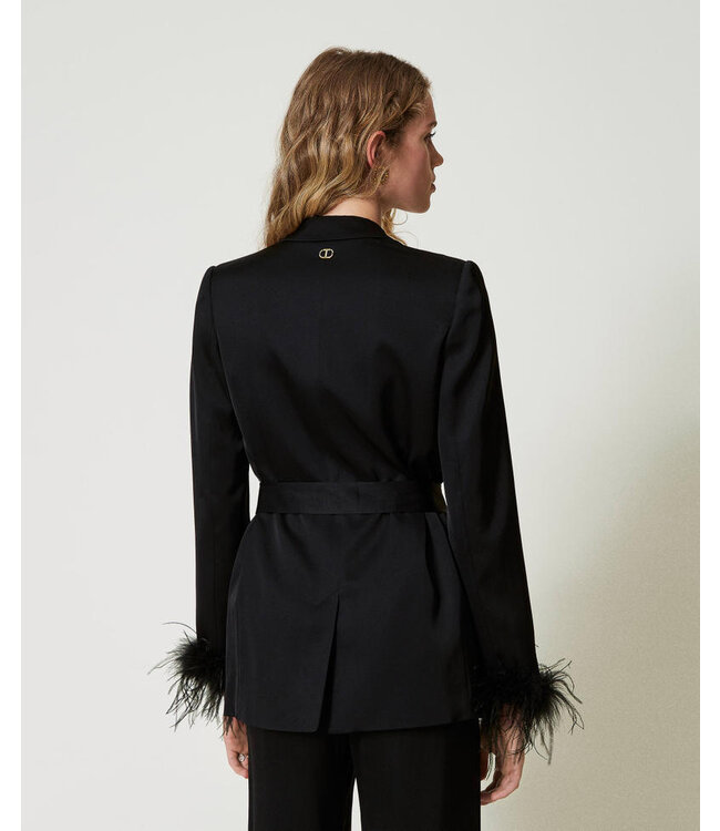 TWINSET Blazer en satin avec plumes