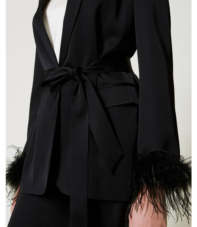 TWINSET Blazer en satin avec plumes