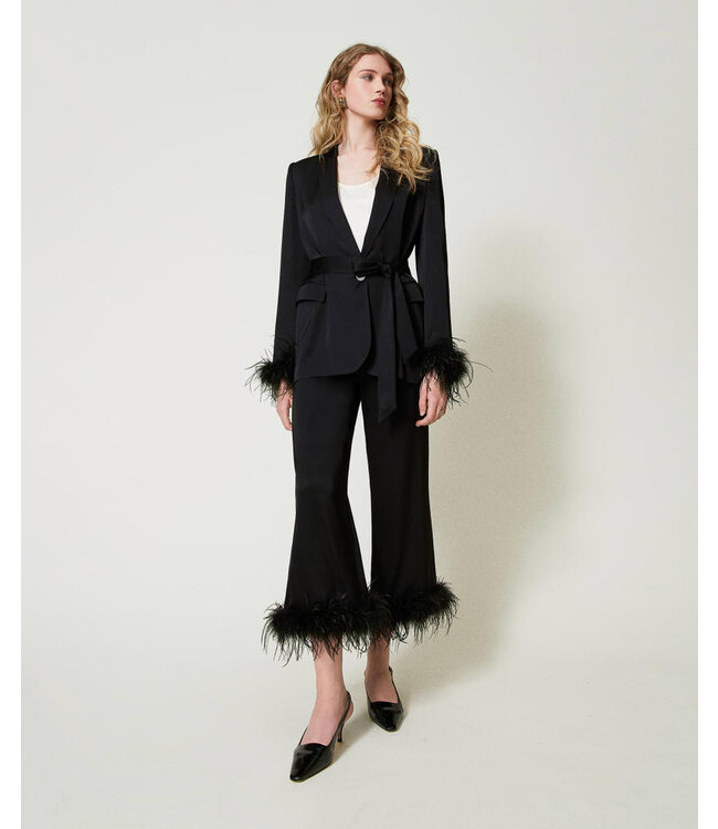 TWINSET Satin blazer with feathers