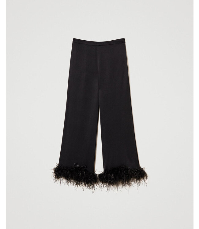 TWINSET Pantalon en satin avec plumes