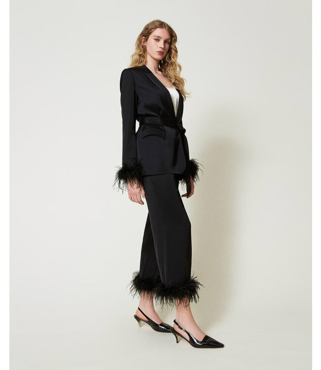 TWINSET Pantalon en satin avec plumes