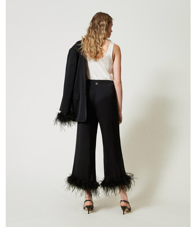 TWINSET Pantalon en satin avec plumes