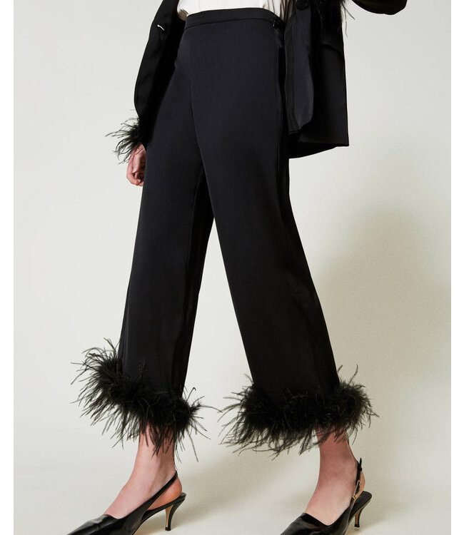 TWINSET Pantalon en satin avec plumes