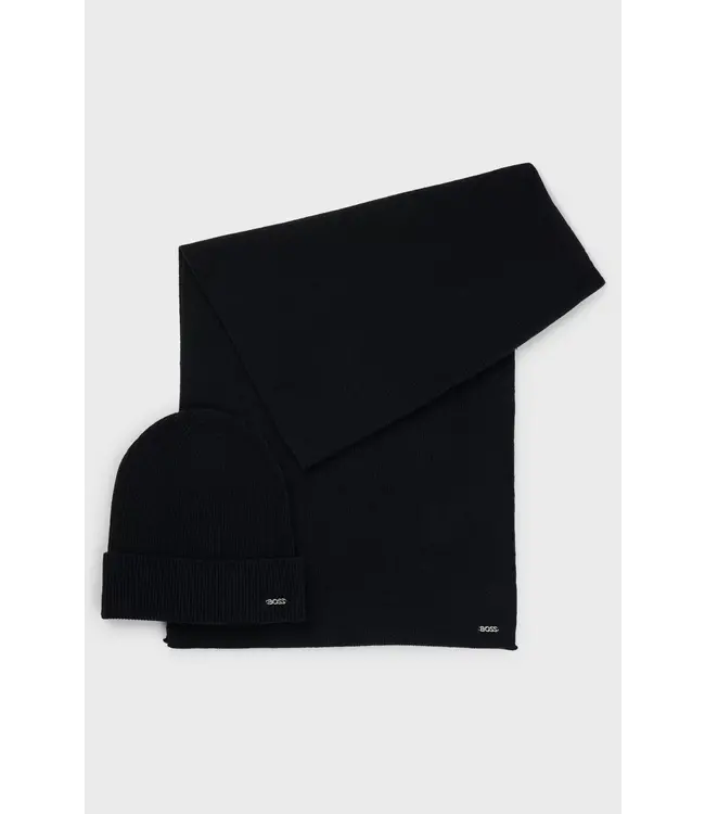 BOSS Ribbed Scarf and Beanie Hat Gift Set