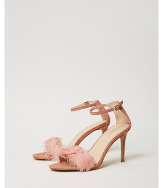 TWINSET Leather sandals with feathers