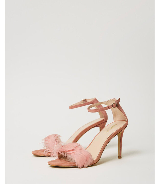 TWINSET Leather sandals with feathers