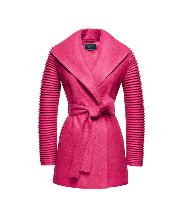 SENTALER Wrap Coat With Ribbed Sleeves
