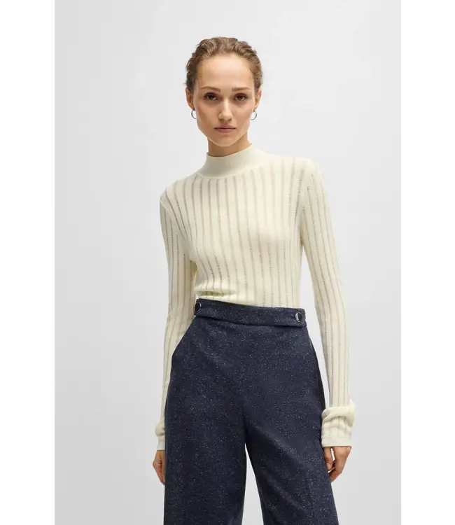 BOSS Virgin-wool sweater with structured stripes