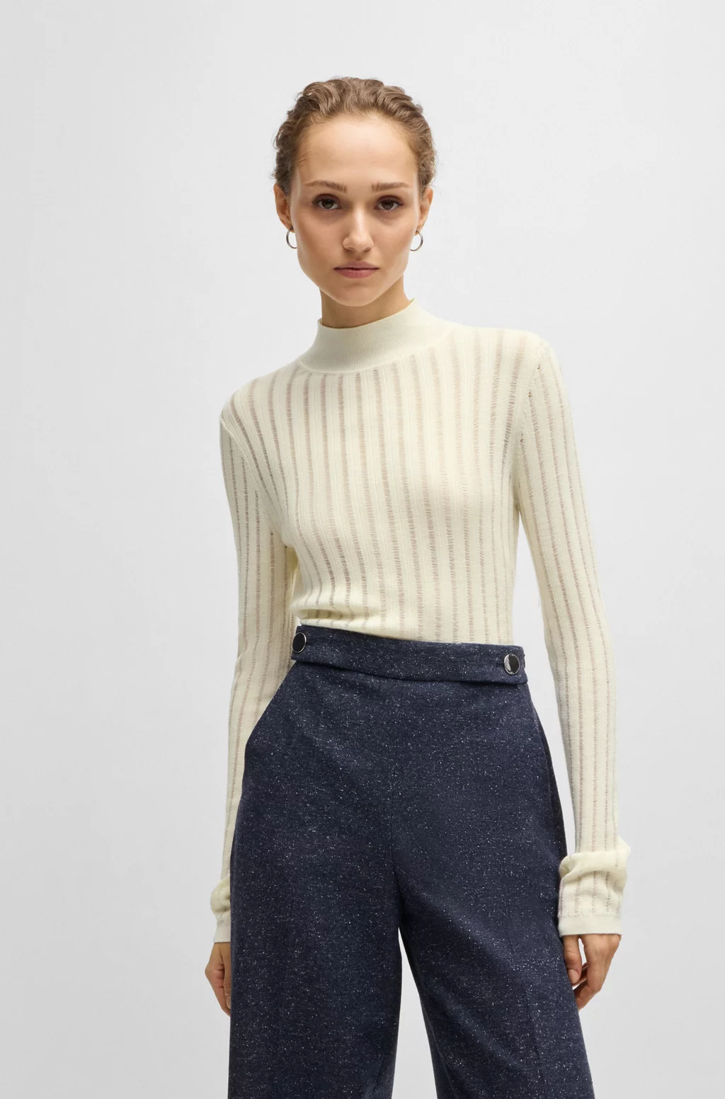 Virgin-wool sweater with structured stripes