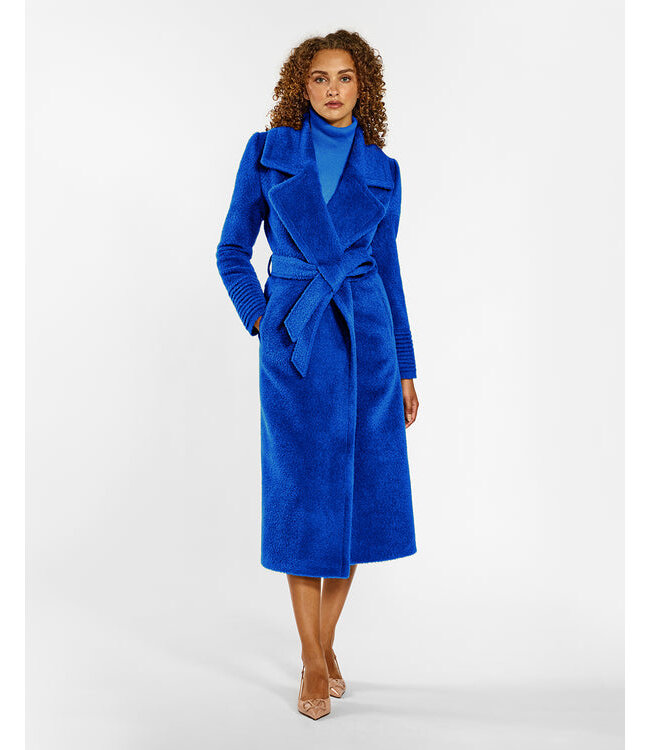 SENTALER Manteau long à col échancré en alpaga bouclé