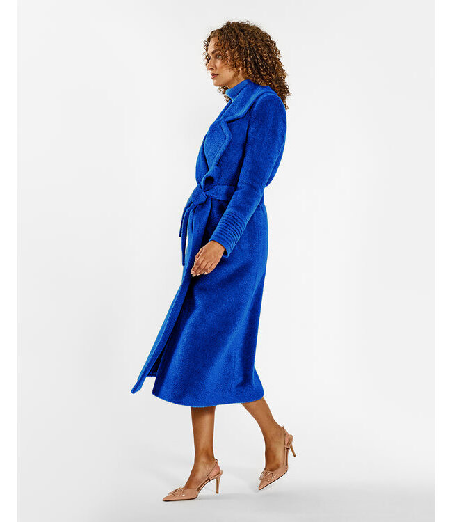 SENTALER Manteau long à col échancré en alpaga bouclé