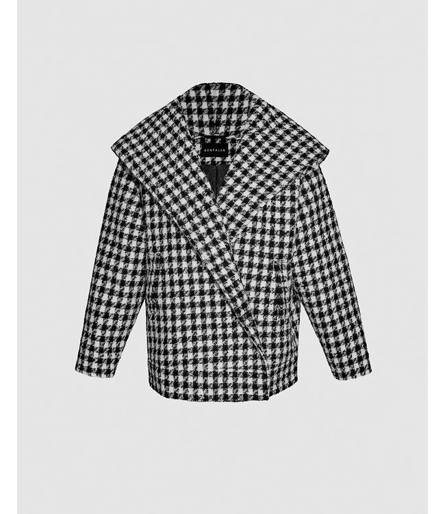 SENTALER Tweed Houndstooth Suri Alpaca Oversized Hooded Jacket