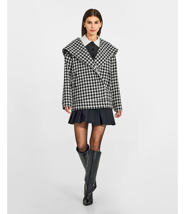SENTALER Tweed Houndstooth Suri Alpaca Oversized Hooded Jacket