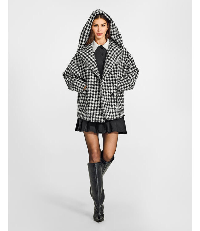 SENTALER Tweed Houndstooth Suri Alpaca Oversized Hooded Jacket