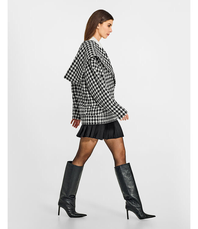 SENTALER Veste à capuche surdimensionnée en tweed, pied-de-poule et suri alpaga