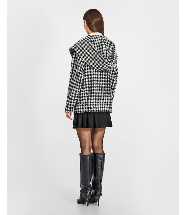 SENTALER Veste à capuche surdimensionnée en tweed, pied-de-poule et suri alpaga