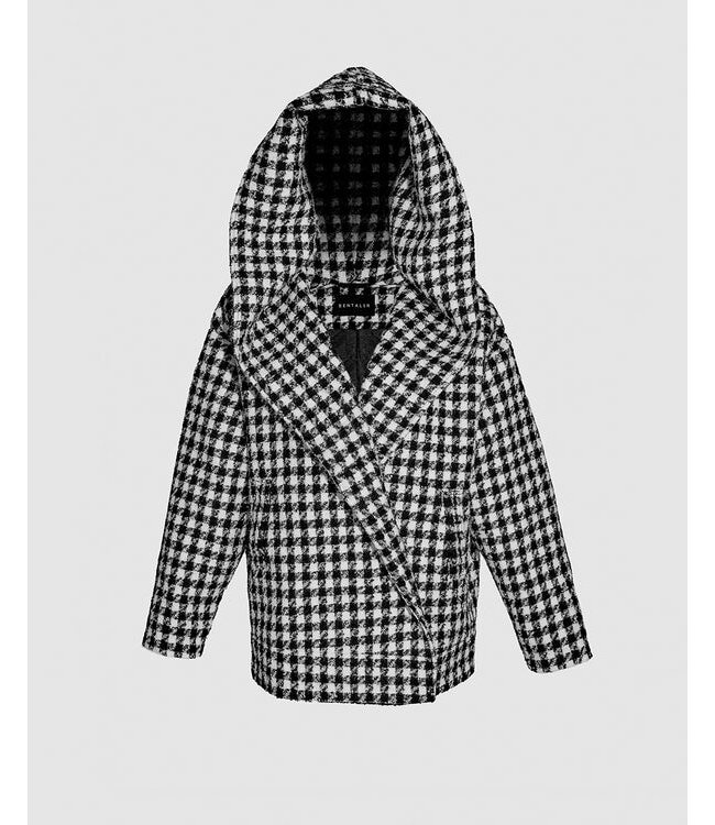 SENTALER Tweed Houndstooth Suri Alpaca Oversized Hooded Jacket