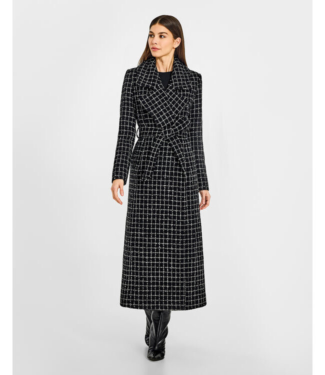 SENTALER Tweed Suri Alpaca Maxi Notched Collar Wrap Coat