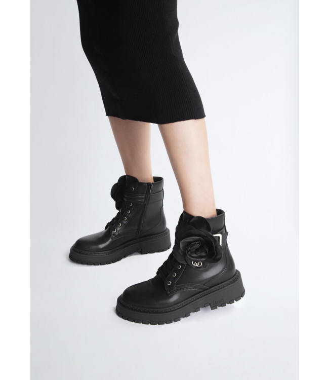 LIU JO Leather Combat Coots with Flower Detail