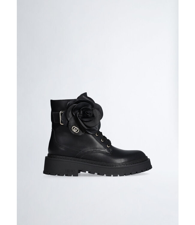 LIU JO Leather Combat Coots with Flower Detail