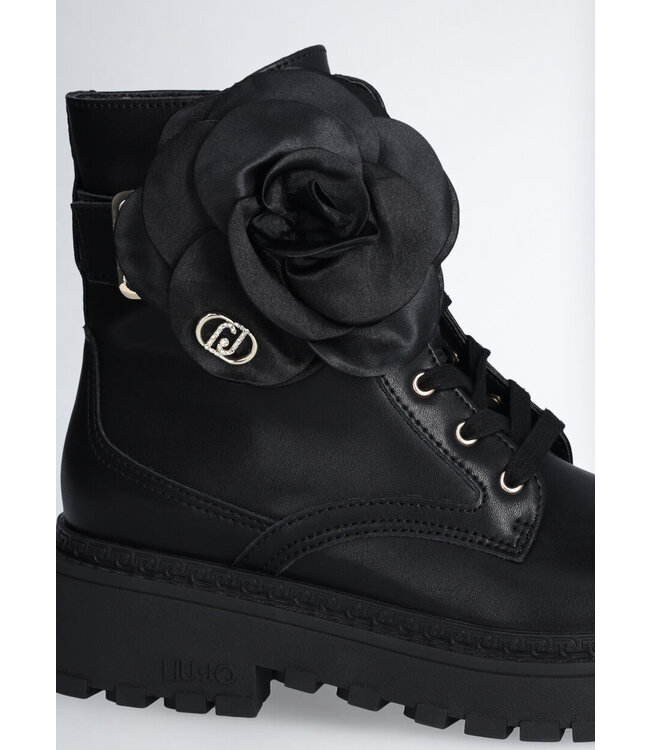 LIU JO Leather Combat Coots with Flower Detail
