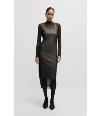 BOSS Stretch-Mesh Dress with Sequinned Underlayer