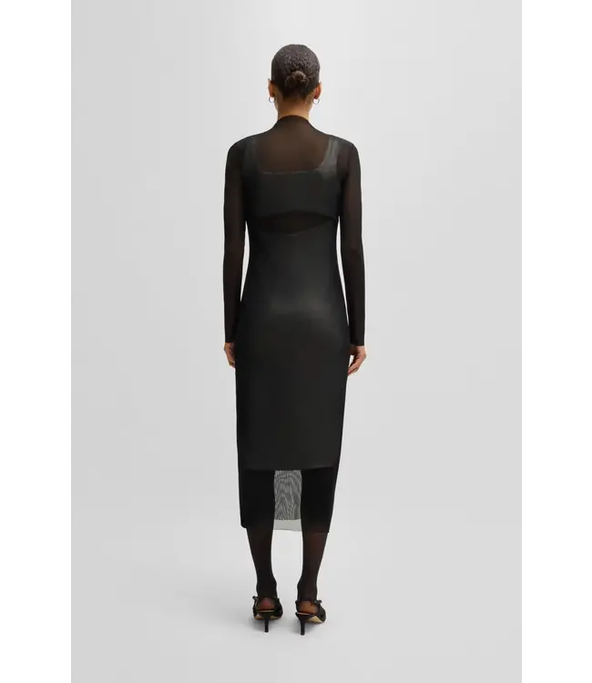 BOSS Stretch-Mesh Dress with Sequinned Underlayer