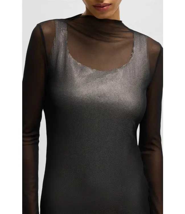BOSS Stretch-Mesh Dress with Sequinned Underlayer