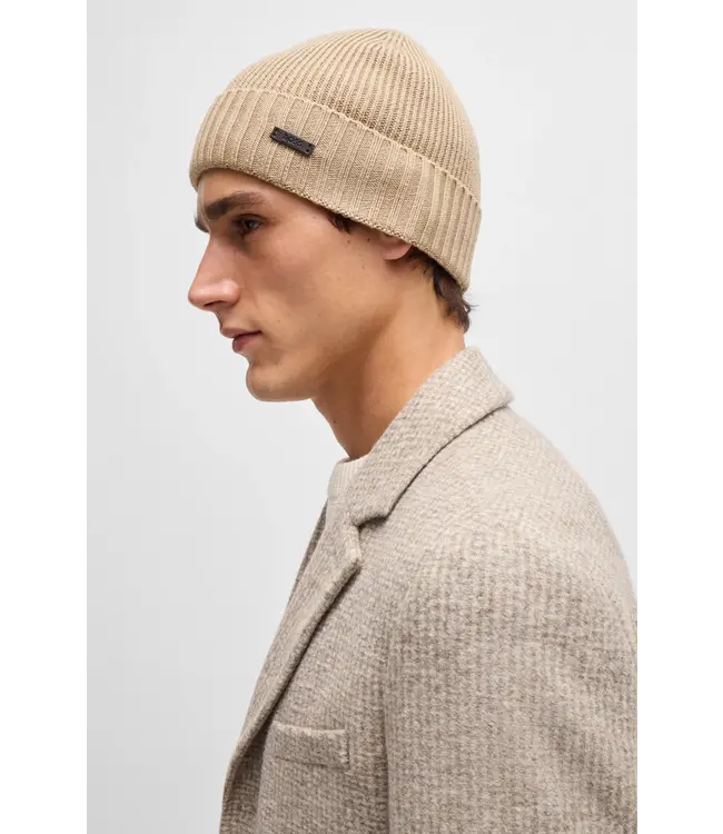 BOSS Bonnet côtelé en laine vierge