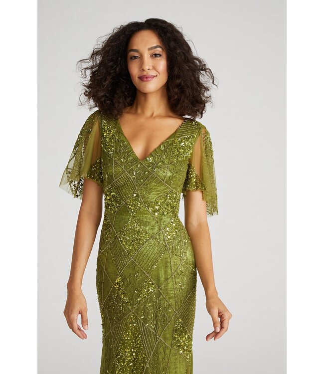 Theia Tamia Contour Beaded Gown