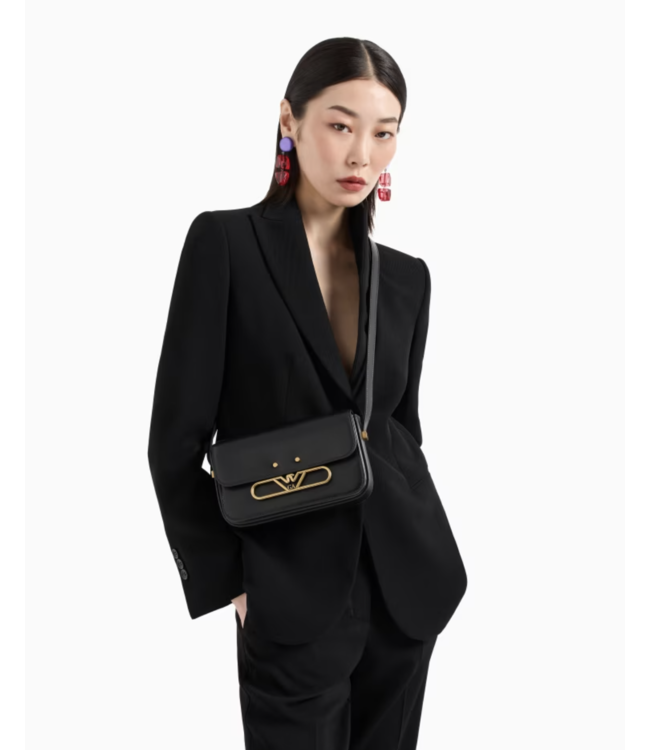 EMPORIO ARMANI Sac à bandoulière en cuir lisse avec logo Eagle en métal