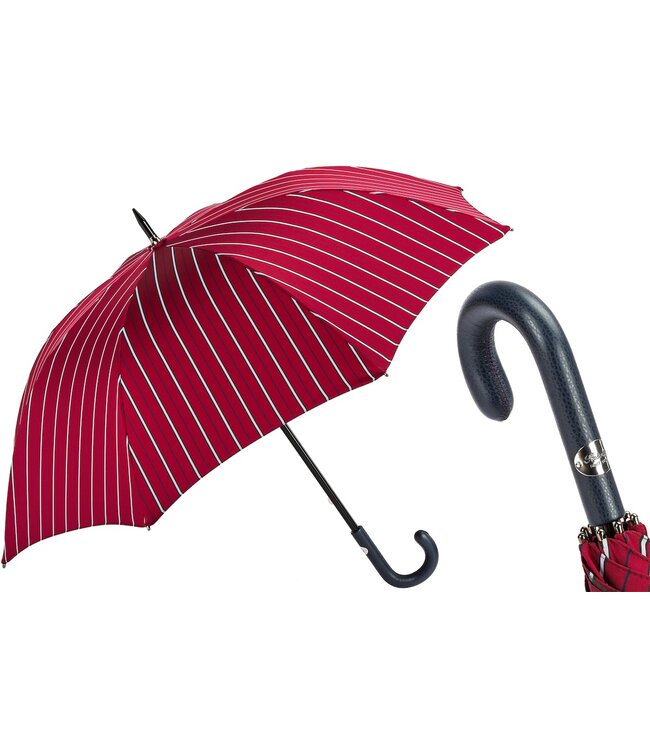PASOTTI 145 Bruce-3 P - Large Striped Umbrella, Leather Handle
