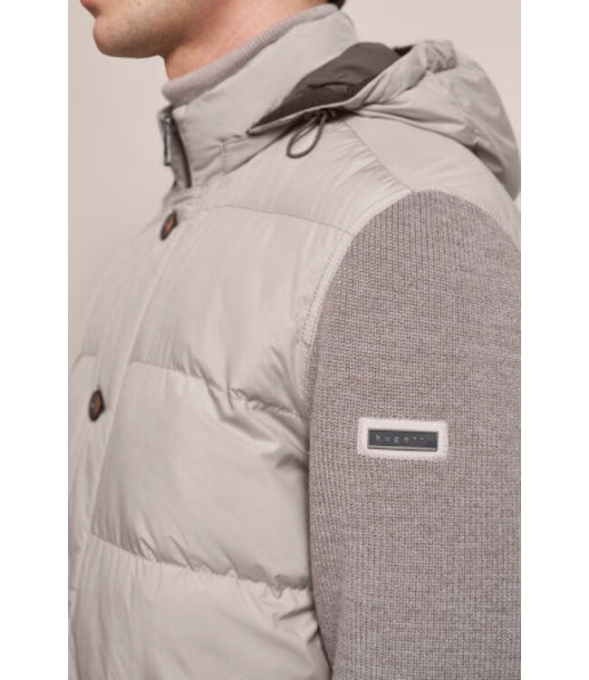 BUGATTI Stone Nylon Quilt with Knit Sleeves Detachable Hood