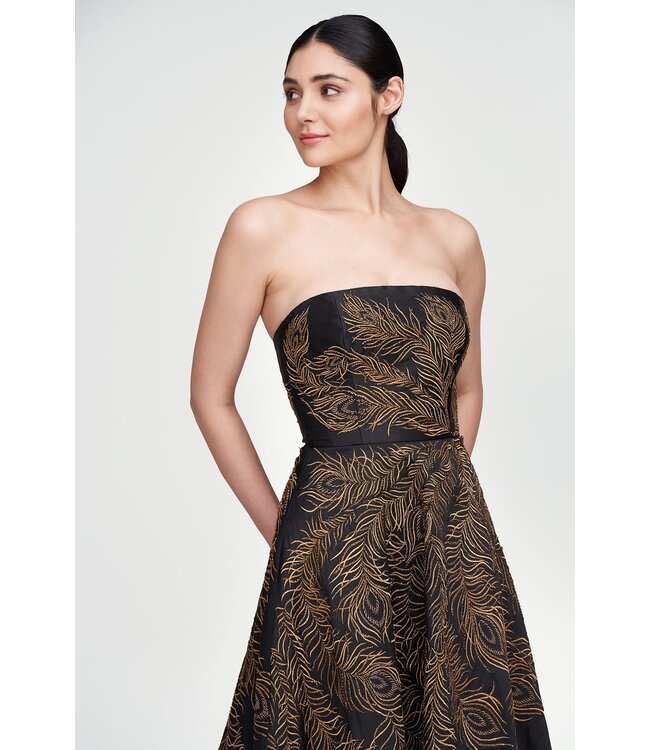 Theia Erica Feather Embroidered Gown