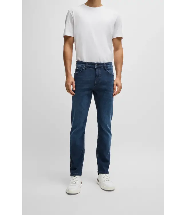 BOSS Slim-fit jeans in blue knitted stretch denim