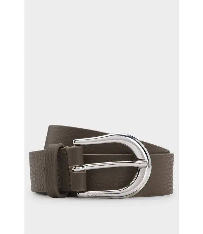 BOSS Italian-leather belt with polished silver hardware